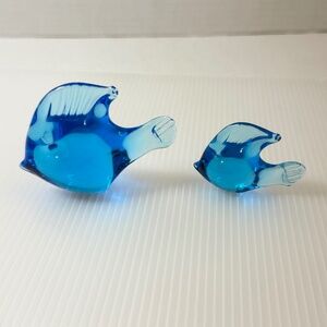 2 BLUE ANGEL FISH ART GLASS HAND-MADE IN SWEDEN PAPERWEIGHTS 3.5" and 2.5"